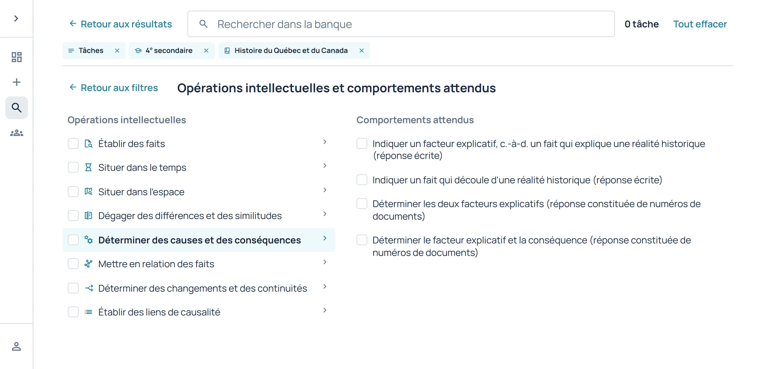 Exploration des opérations intellectuelles et de leurs comportements attendus.