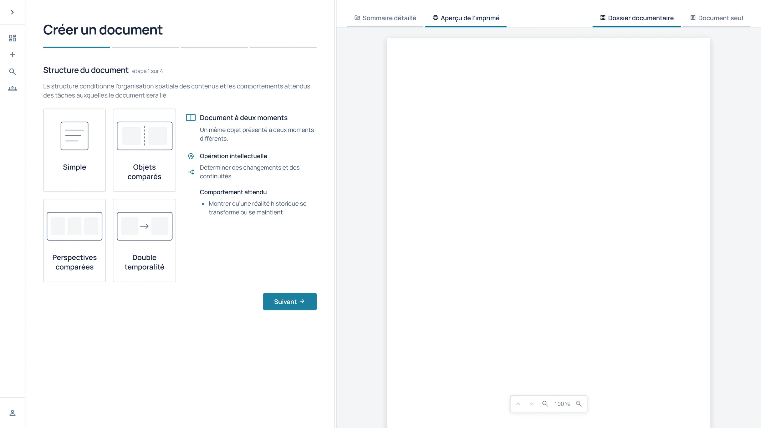 Choix de la structure du document au début de sa création.